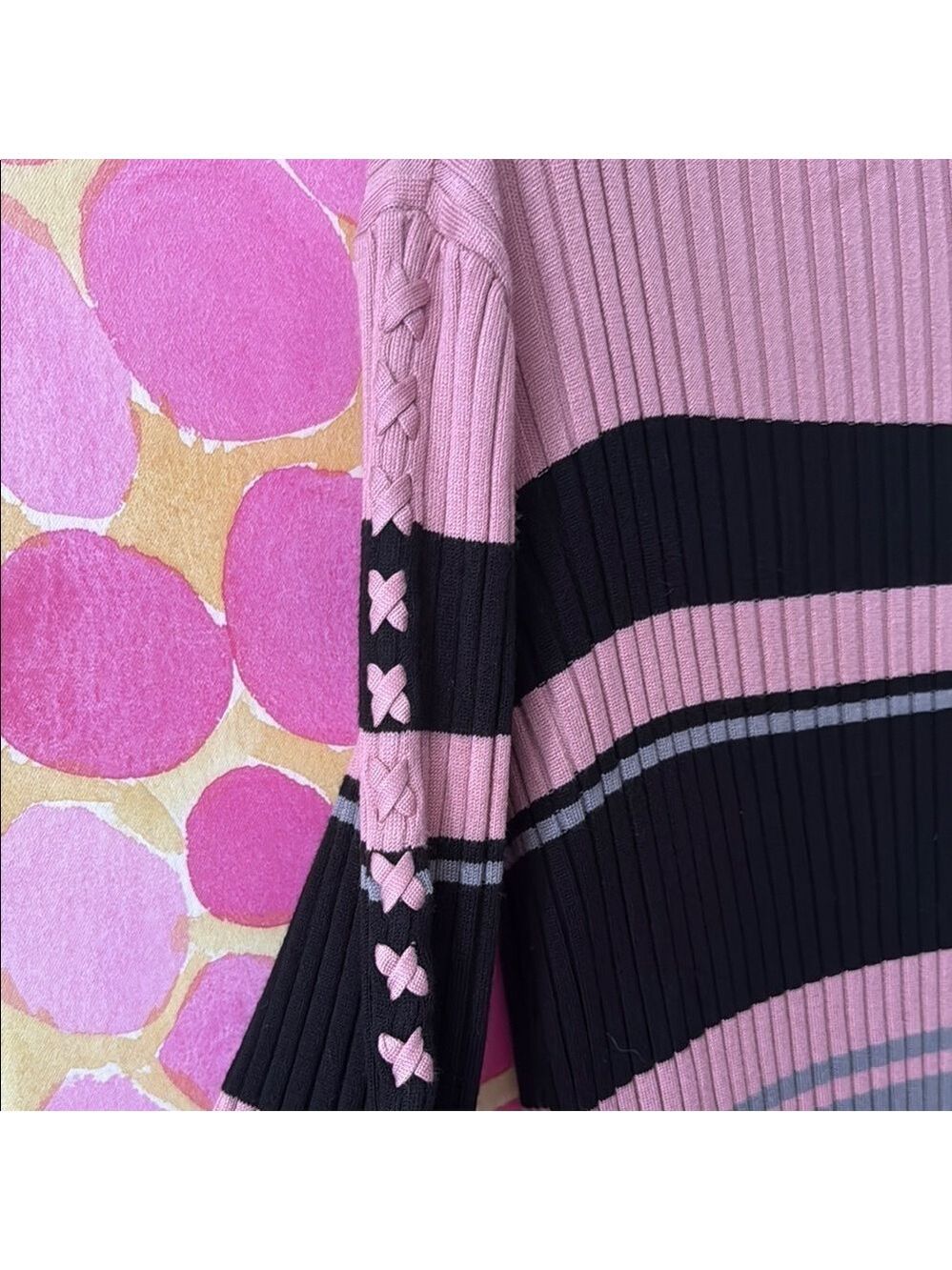 Ashley Stewart Pink and Black Striped Long Sleeve Dress - Picture 2 of 5